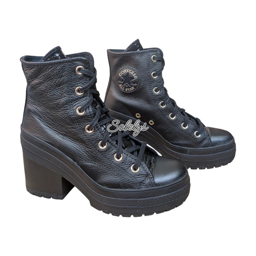 Converse Chuck 70 De Luxe Heel Black Gold Leather Platform Sneaker Boot 8 RARE - Picture 5 of 10
